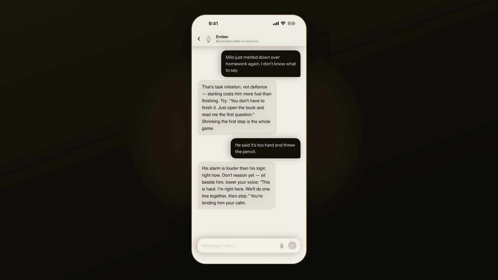 Prometheus Ember: a coaching chat with Ember that names the skill behind the behavior and gives the exact words to say