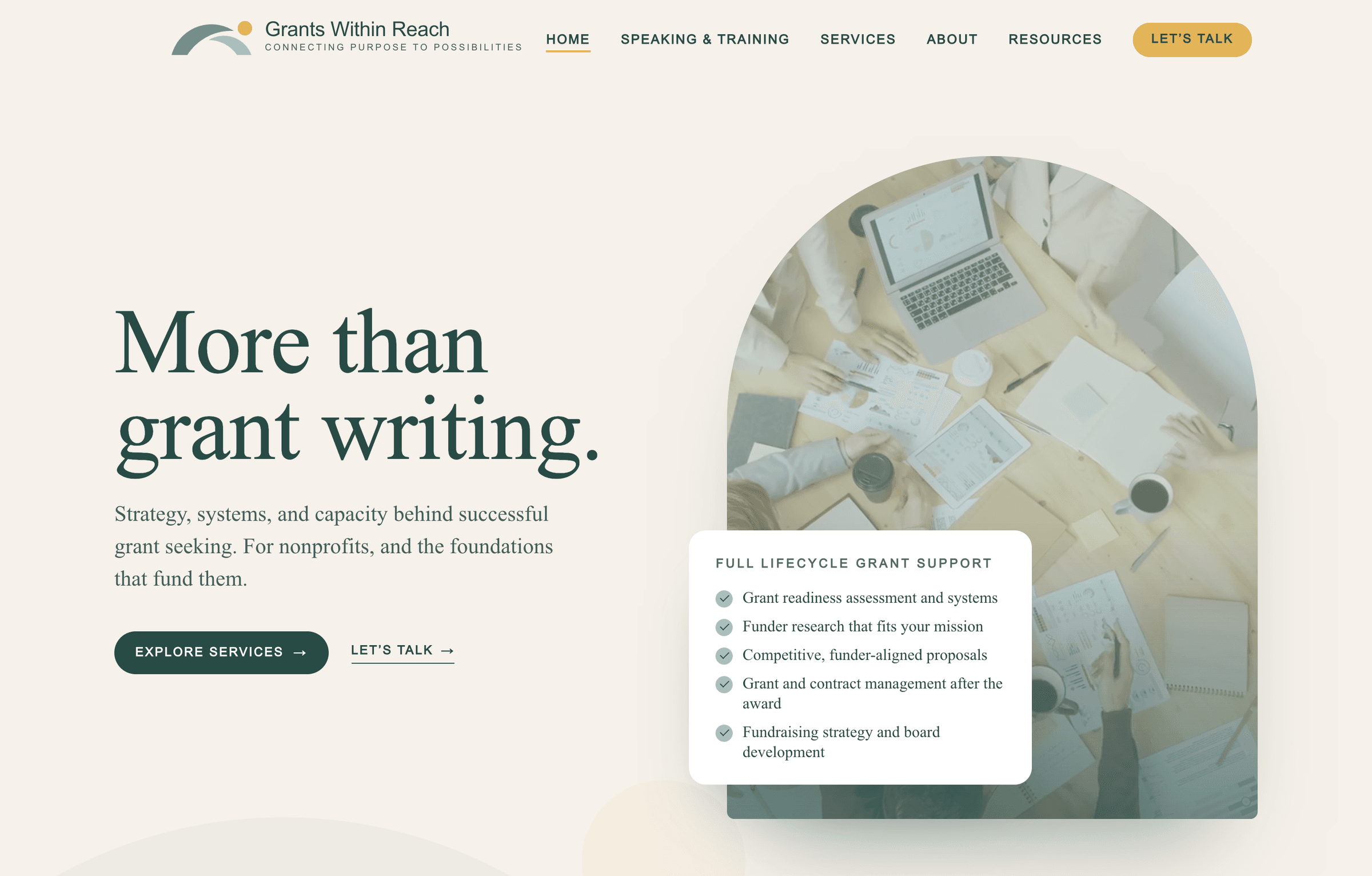 Grants Within Reach – homepage hero on the live site