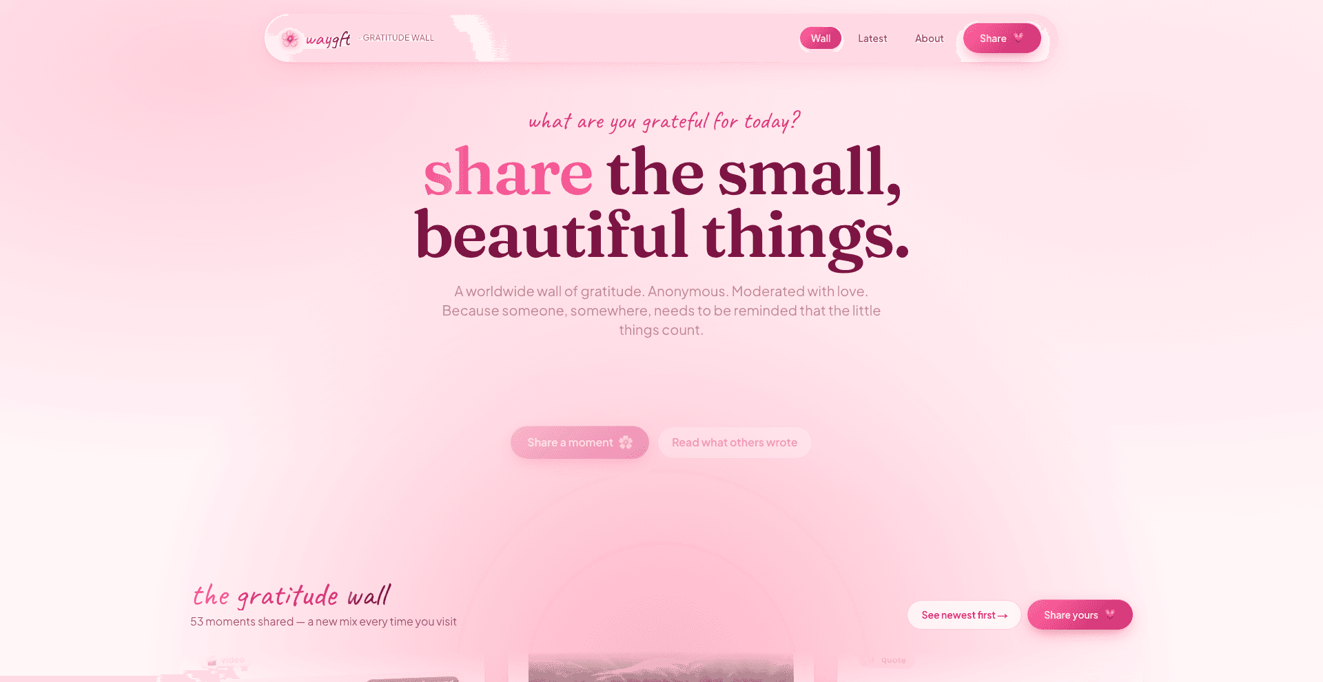 WAYGFT — homepage hero v3 (rotating prompt, pink palette)
