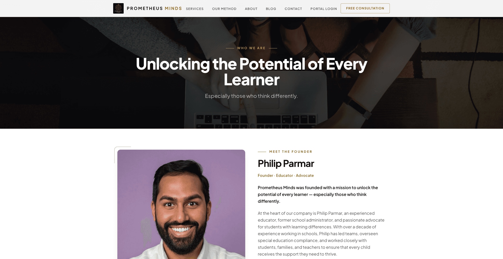 Prometheus Minds — new About page v3 (Philip Parmar as founder)
