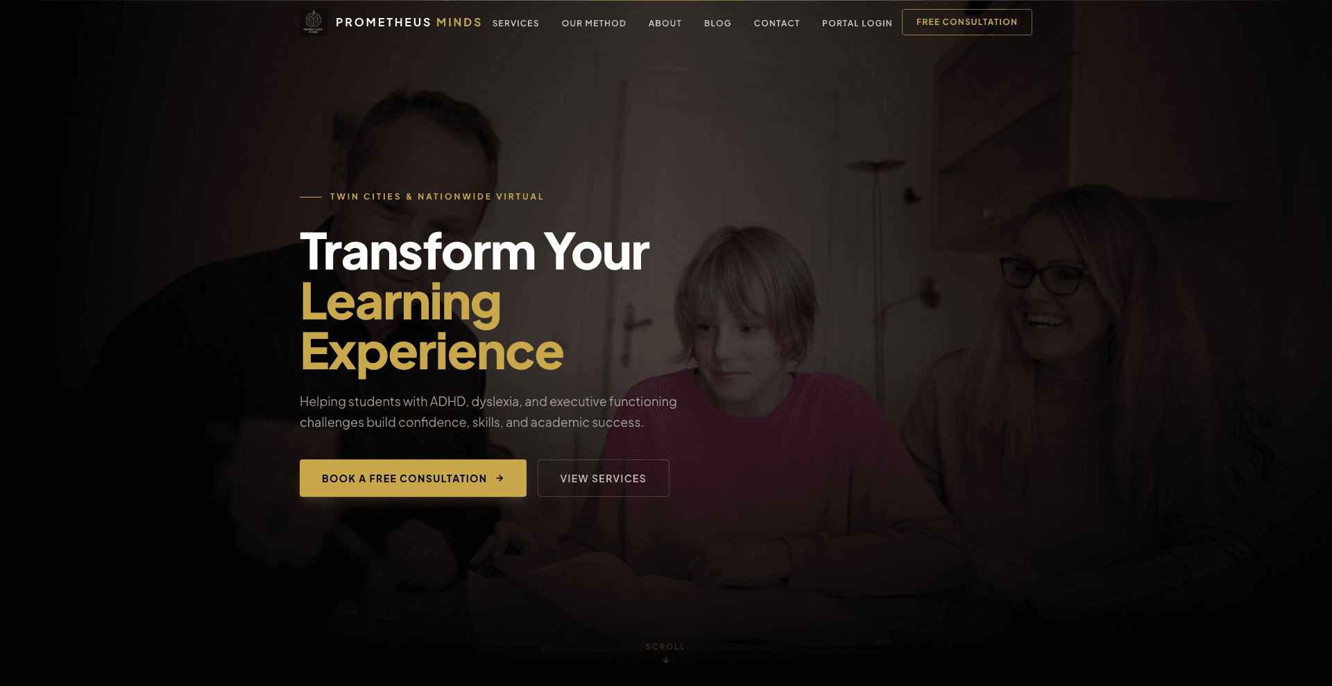 Prometheus Minds — new homepage hero v3 (light-mode capture)