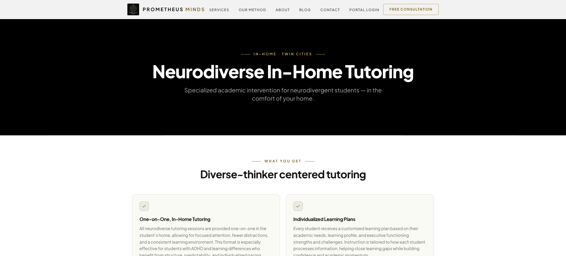 Prometheus Minds — new Neurodiverse Tutoring service page v3