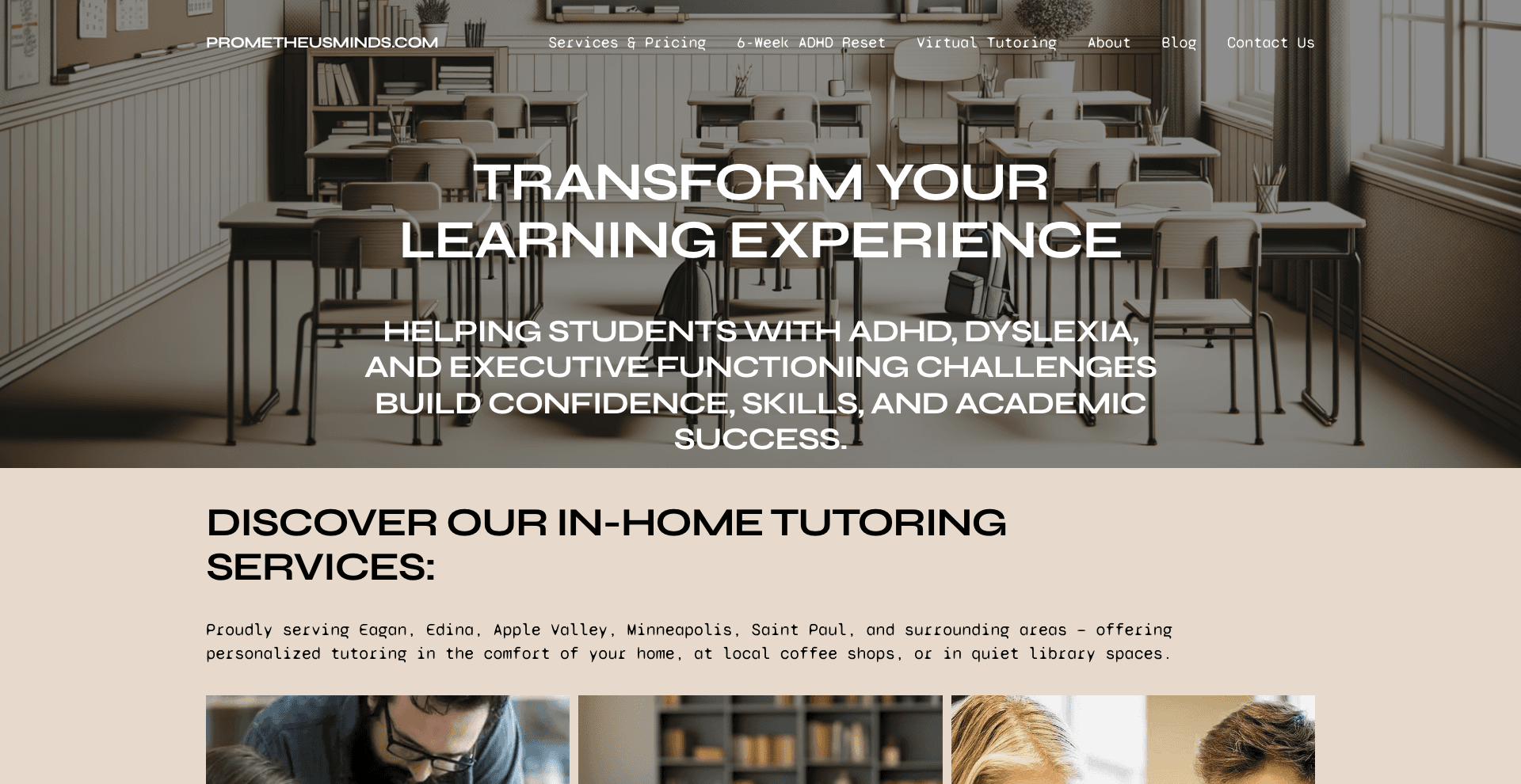 Prometheus Minds — legacy Squarespace homepage v3 (all-caps headline)