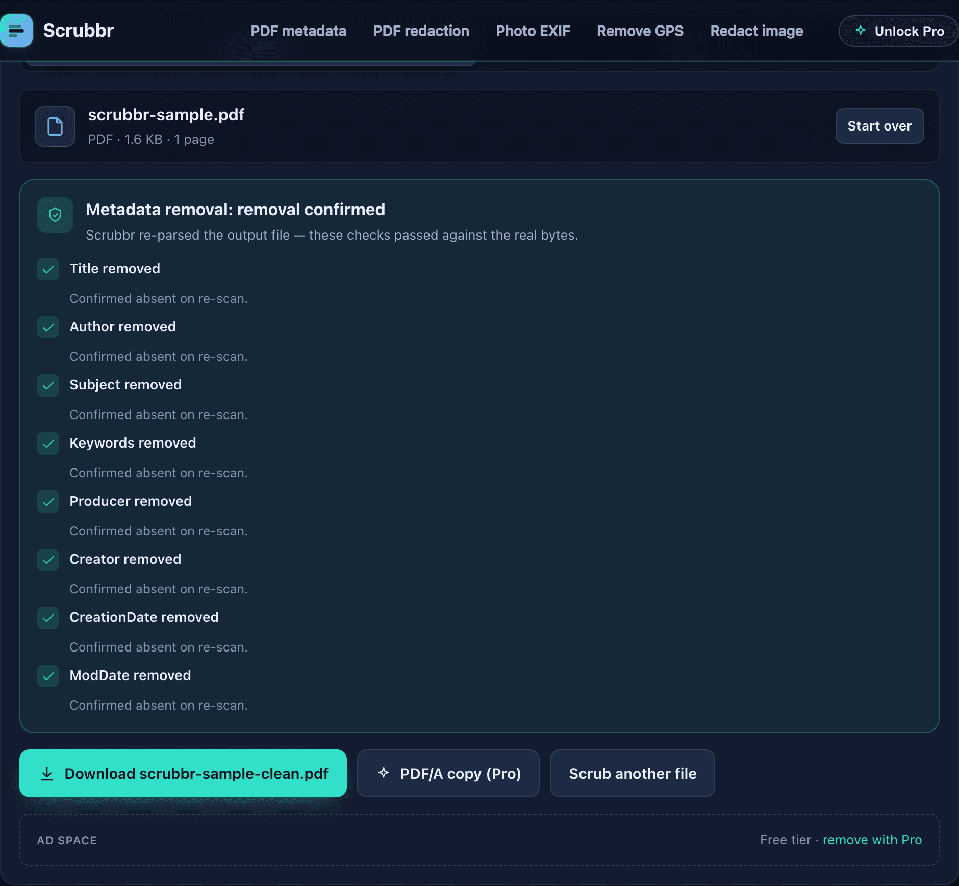 Scrubbr — removal verification report